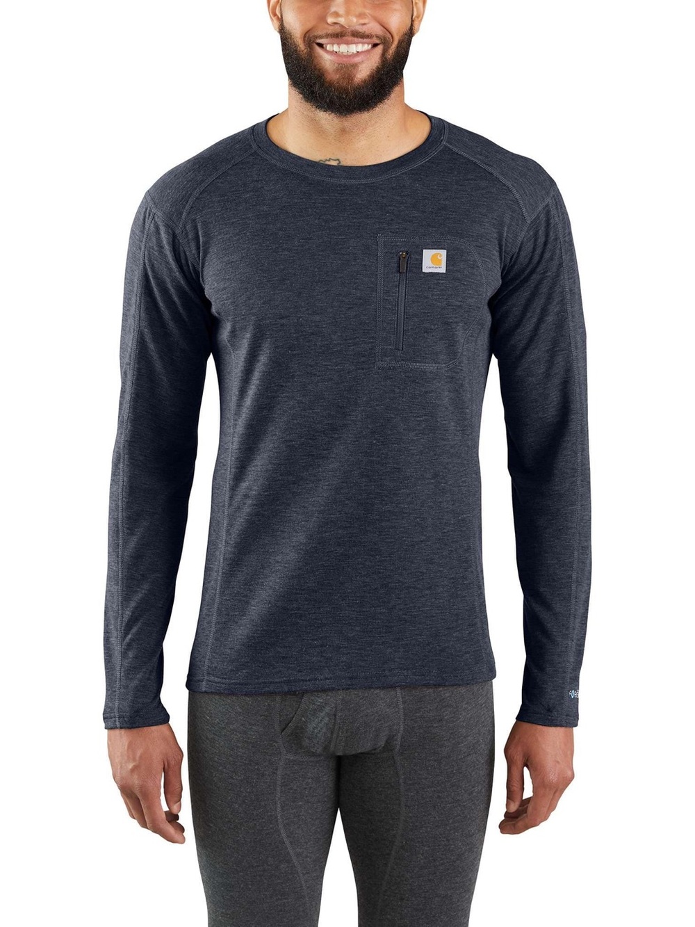 Carhartt Men's Base Layer Long-Sleeve Pocket Crew Neck Thermal Dark Heather Navy
